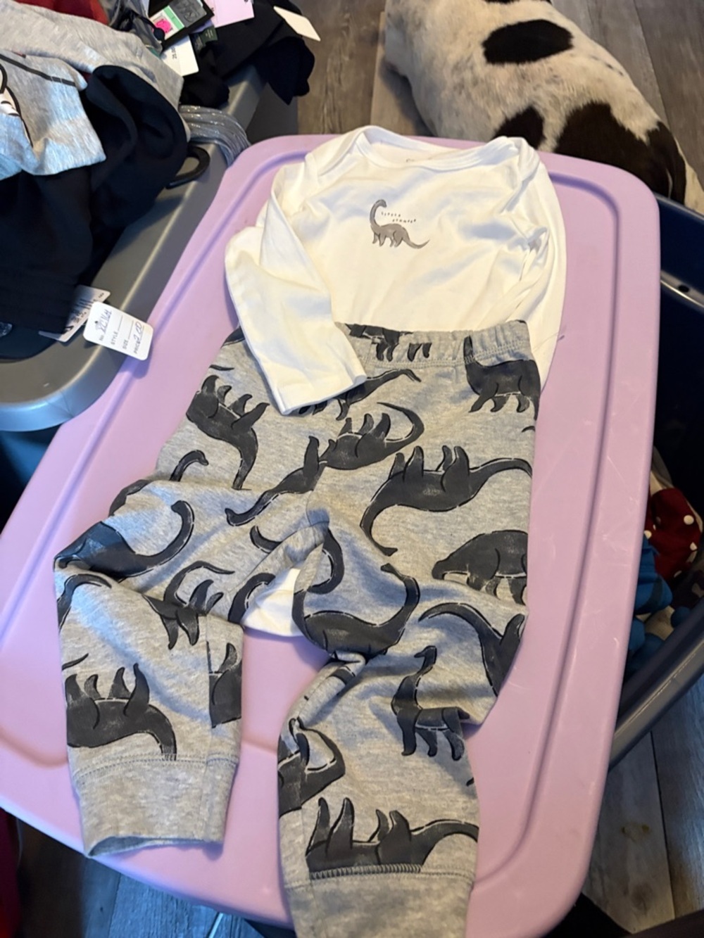 Three piece Dinosaur outfit with blue stripped sweater - Picture 2 of 5